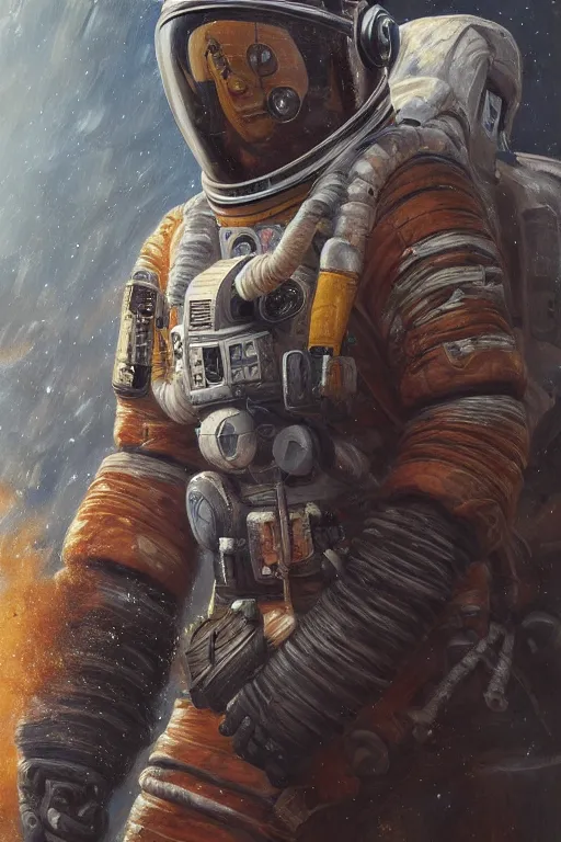 Prompt: bison astronaut, oil on canvas, intricate, portrait, 8 k highly professionally detailed, hdr, cgsociety