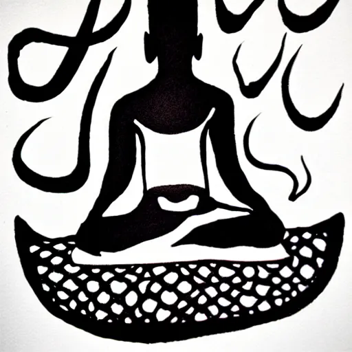 Prompt: zen meditation ink