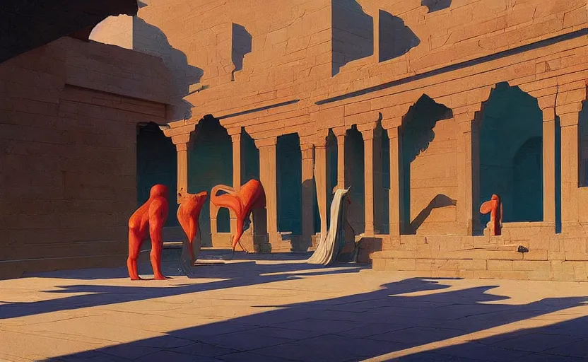 Image similar to Mysteriuos Persian Temple, very coherent, painted by Edward Hopper, Wayne Barlowe, painted by James Gilleard, airbrush, art by JamesJean