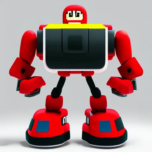 Image similar to red giant robot that towers over you from nintendo's earthbound beginnings in remastered 3 d geometry with raytraced highly reflective material, 4 k