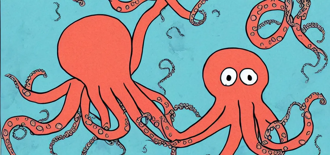 Image similar to children's book illustration of a sad octopus