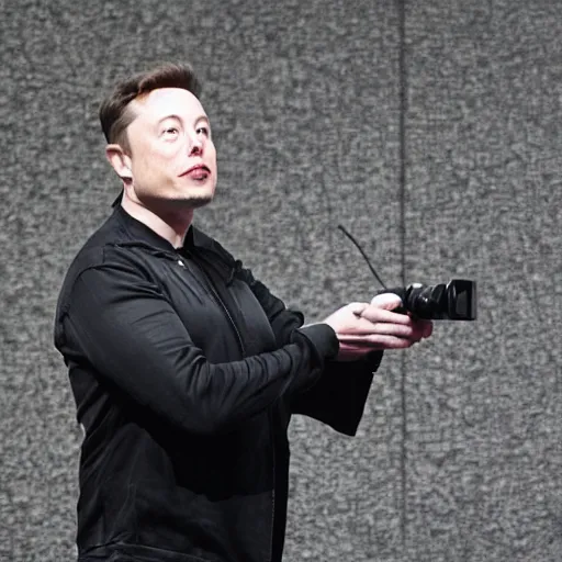 Prompt: Elon Musk operating a professional Videocamera, Photograph