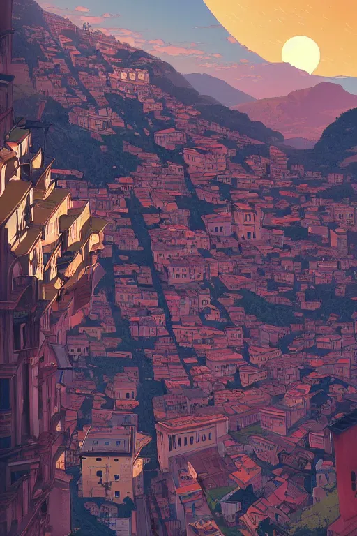 Prompt: Ouro Preto minas gerais artwork by Tomer Hanuka Rendering with an Evangelion unit over it . full of details, by Makoto Shinkai and thomas kinkade, Matte painting, trending on artstation and unreal engine