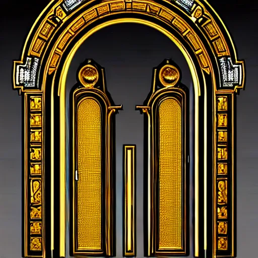 Prompt: hyper realistic ornate sci - fi double door