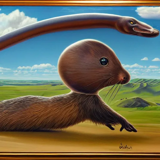 Prompt: an extremely realistic surrealism painting of an elongated!!!! muskrat!!!! with the face of ((((((((elon musk)))))))), 8k, ultra realistic