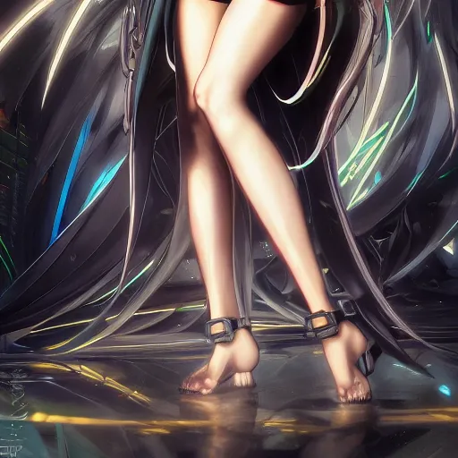 Image similar to a leggy portrait photo of a cybernetic oversize anime girl, cyberpunk concept art, digital art, highly detailed, intricate, sci-fi, sharp focus, Trending on Artstation HQ, deviantart, unreal engine 5, 4K UHD image, hyperrealistic, photorealistic, art by artgerm and greg rutkowski and alphonse mucha