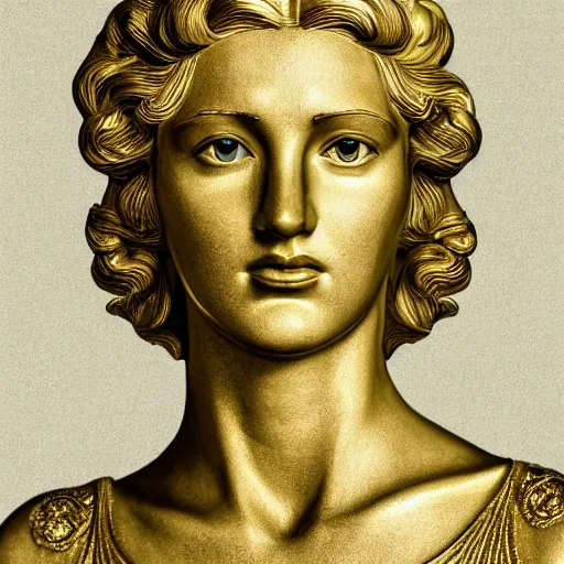 Prompt: beautiful face helen of Troy golden sculpture, dynamic lighting, cinematic, establishing shot, extremely high detail, shining, photo realistic, cinematic lighting, intricate line drawings, 8k resolution