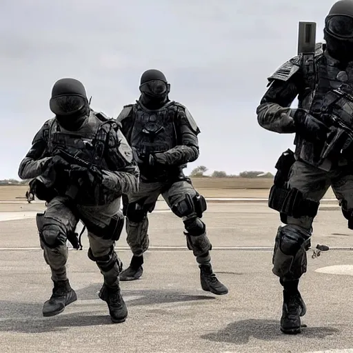 Special Forces in grey uniform with black body armor