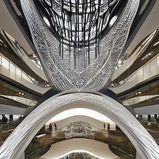 Image similar to extremely detailed ornate stunning beautiful elegant futuristic museum lobby interior by Zaha Hadid