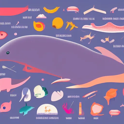 Image similar to kurzgesagt illustration of a blue whale anatomy