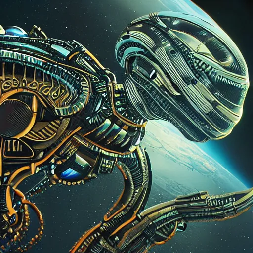 Prompt: an alien battle in space, intricate, ultra detailed, intricate, 8 k, in the style of mark cooper