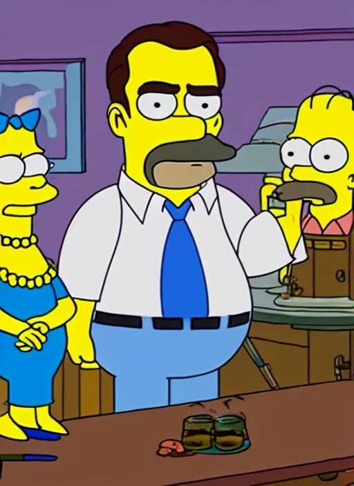 Image similar to film still of tom selleck as a simpsons character, gameplay, 8 k, hd