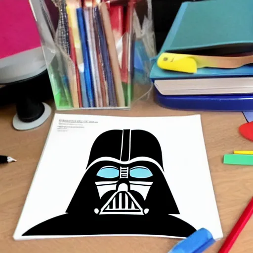 Image similar to Darth Vader studying at school, photo realistic, award-winning, highly-detailed