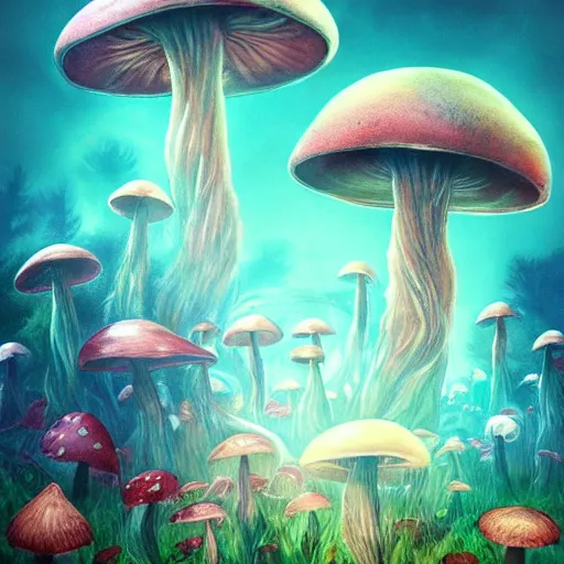Image similar to surreal mushroom realm, multidimensional, fantasy, trending on artstation, beautiful