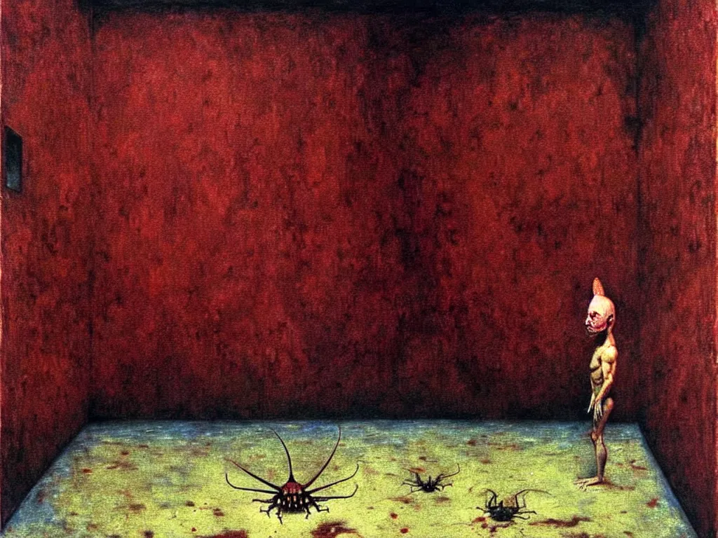 Prompt: a big cockroach taking a bath in an old soviet public bathroom, neo - gothic, gothic, rich deep colors. beksinski painting, from a movie by david cronenberg. art by francis bacon. masterpiece. realistic detailed image