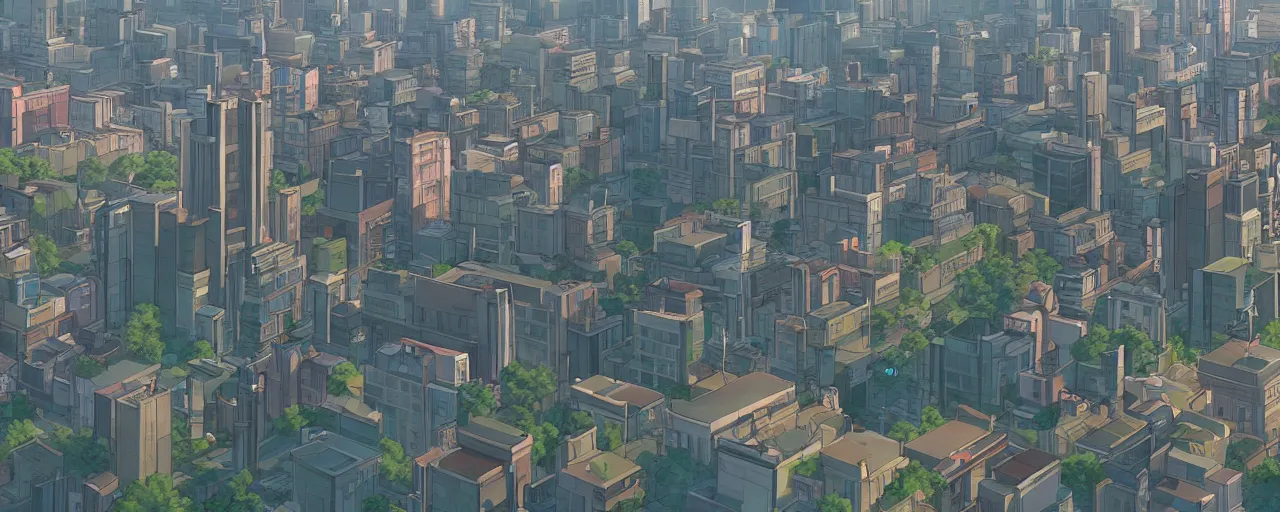 Prompt: A screenshot of the seoul city view in the scene in the Ghibli anime film, pretty rim highlights and specular