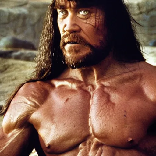 Prompt: Candid portrait photograph of Conan the Barbarian taken by Annie Leibovitz