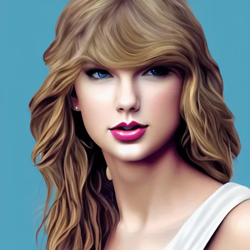 Image similar to portrait of Taylor Swift, highly detailed, centered, solid color background, digital painting