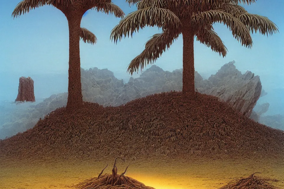 Prompt: a huge palm poking out of the ground, wayne barlowe.