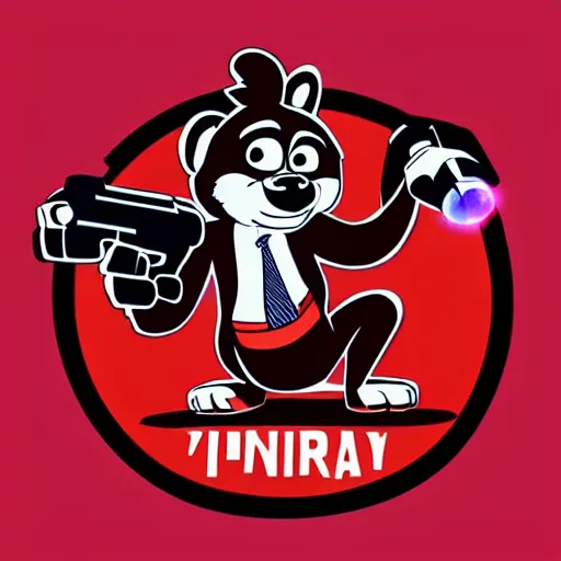 Image similar to “ logo of a monkey in the style of zootopia holding laser gun, with a black background, digital art, award winning, trending on art station, retro style ”