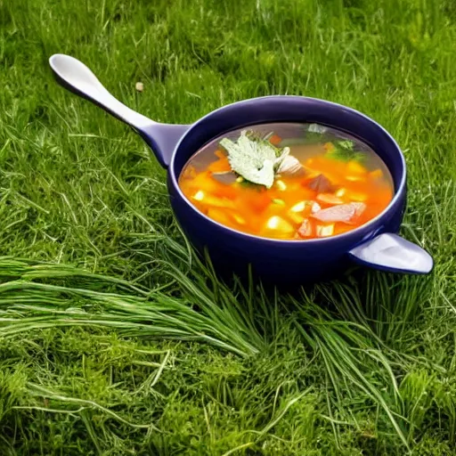 Prompt: ladle in soup of grass