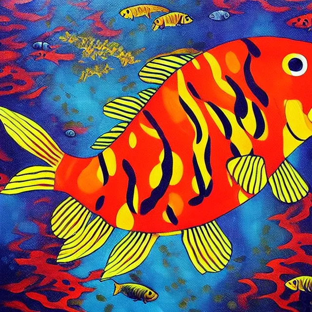 Image similar to a beautiful painting carp swim in the fire, by kusama miyama realistic oil painting