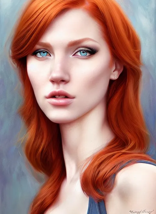 Prompt: portrait photo of a gorgeous young redhead woman with cat eyes in the style of stefan kostic, realistic, sharp focus, 8k high definition, insanely detailed, intricate, elegant, art by stanley lau and artgerm