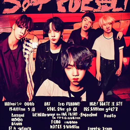 Image similar to 9 0 s grunge concert poster for bts