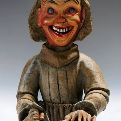 Prompt: grotesque medieval sculpture of howdy doody, detailed rough stone texture