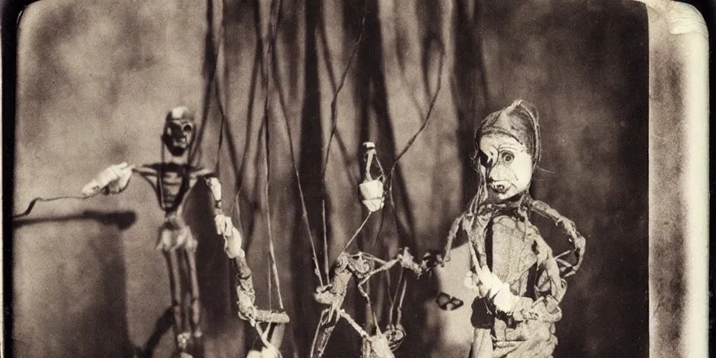 Image similar to female, eerie, creepy marionette puppet, horrific, unnerving, clockwork horror, pediophobia, lost photograph, dark, forgotten, final photo found before disaster, polaroid,