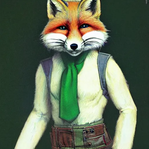 Image similar to upper body portrait of fox mccloud by norman rockwell, furry, anthropomorphic, fox mccloud star fox, norman rockwell