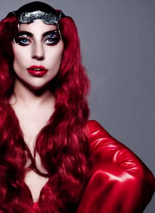 Image similar to photoshoot of lady gaga as the scarlet witch in wandavision , magazine, High resolution. Highly detailed. Dramatic. 8k.4k.