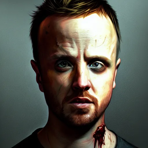 Image similar to Jesse Pinkman, zombie killer, portrait, fantasy, beautiful face, medieval, vivid colors, elegant, concept art, sharp focus, digital art, Hyper-realistic, 4K, Unreal Engine, Highly Detailed, HD, Dramatic Lighting by Brom, trending on Artstation