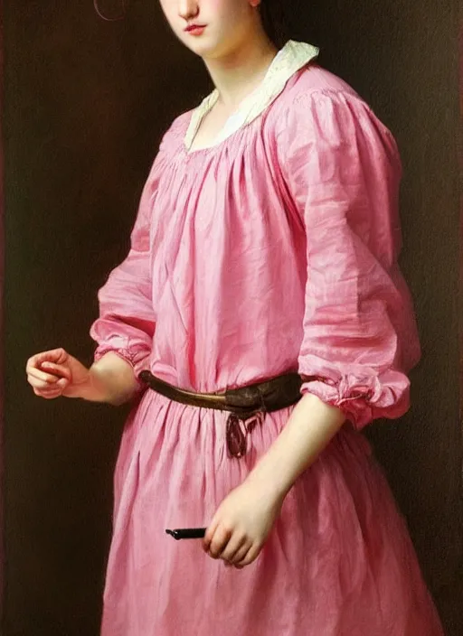 Image similar to full body oil painting of smoking wolf wearing pink shirt, in the style of sophie anderson dramatic painting, high detail, lights