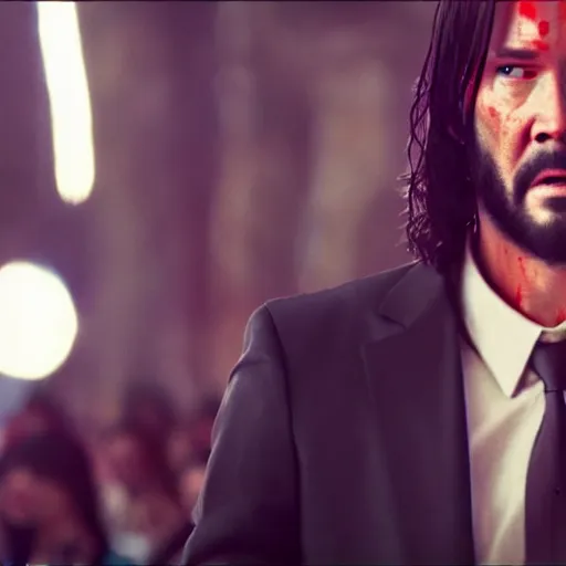 Prompt: jesus christ in john wick fighting scene, 4 k, high resolution, still, landscape, hd, dslr, hyper realistic