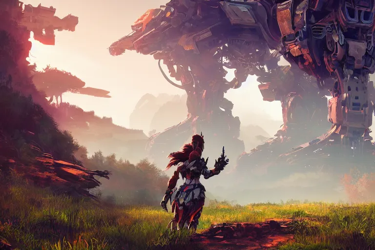 Image similar to stalker machine creature robot of horizon forbidden west horizon zero dawn radiating a glowing aura global illumination ray tracing hdr fanart arstation by ian pesty and alena aenami artworks in 4 k