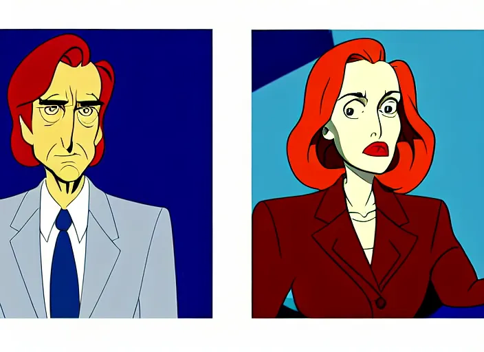 Image similar to dana scully on the x - files : the animated series, shaded animation cel, animation model, sharp detail, animation cel, thin linework, in the style of don bluth, bruce timm, alex toth, filmation, toei animation, studio trigger, 5 k, hd