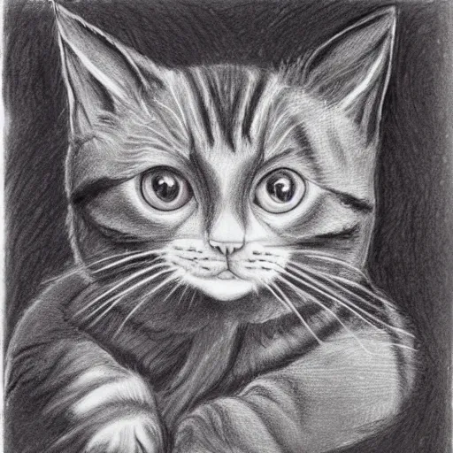 Prompt: drawn chlldren cat i