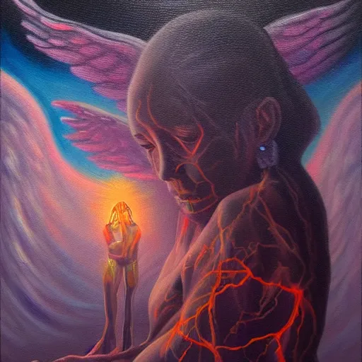 Image similar to brining healing to the underworld astral realm death journey in oil painting, trending on artstation, award winning, emotional, highly detailed dark surrealist art