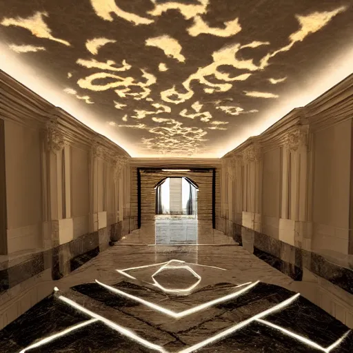 Image similar to the grand magical entrance, marble floors, art by kotaro chiba, volumetric lighting, epic composition