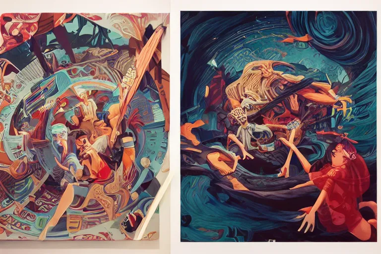 Image similar to traveling the river styx, tristan eaton, victo ngai, artgerm, rhads, ross draws