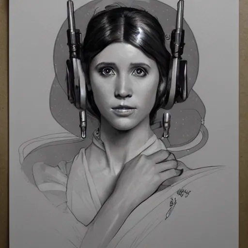 Image similar to amazing lifelike award winning pencil illustration of Princess Leia trending on art station artgerm Greg rutkowski alphonse mucha cinematic