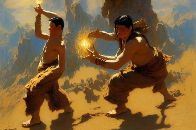 Image similar to earth bender, painting by gaston bussiere, craig mullins, j. c. leyendecker