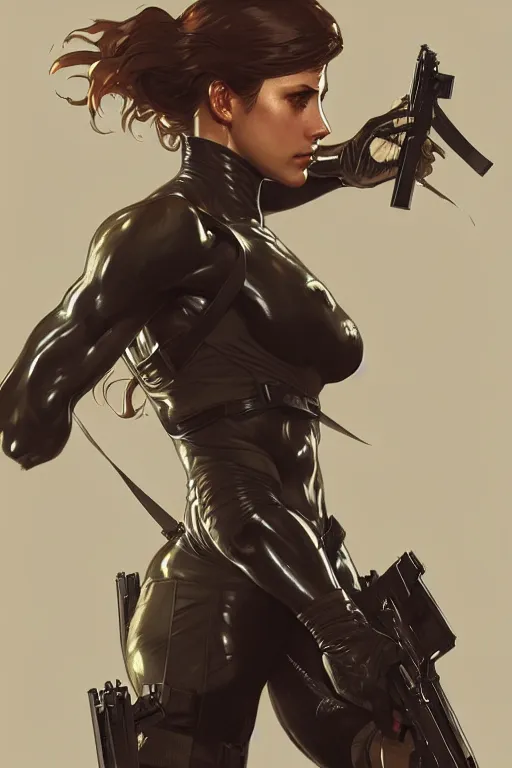 Image similar to quiet from metal gear solid, intricate, elegant, dynamic pose, highly detailed, digital painting, artstation, concept art, matte, sharp focus, illustration, art by Artgerm and Greg Rutkowski and Alphonse Mucha