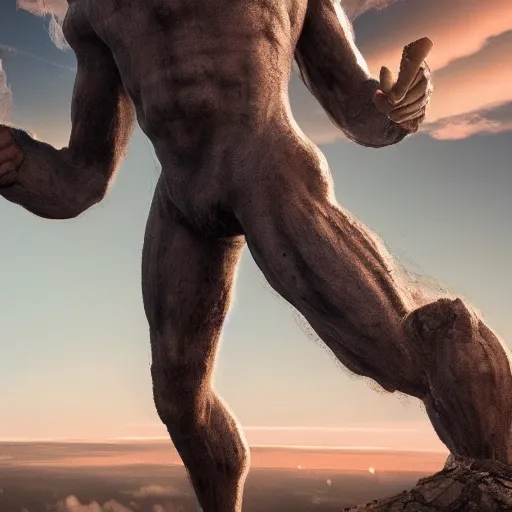 Image similar to giant man looking at people from the sky, high definition movie, photorealistic detail, futuristic production, adventure movie, 8 k