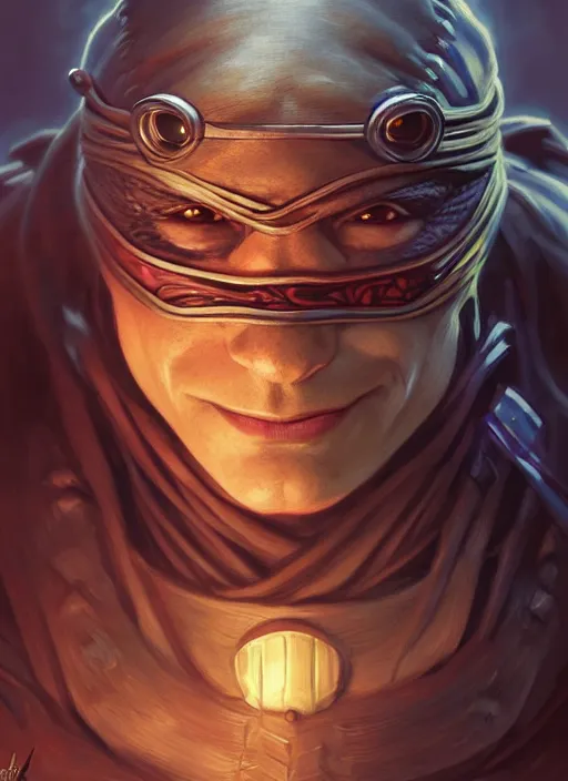 Image similar to Portrait of ninja turtle, D&D, muscular, fantasy, intricate, elegant, highly detailed, digital painting, artstation, concept art, smooth, sharp focus, illustration, art by artgerm and greg rutkowski and alphonse mucha