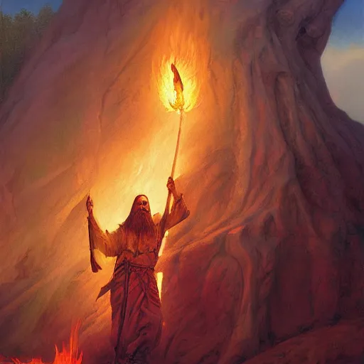 Prompt: Beautiful hyperrealistic detailed matte portrait painting of moses with the Burning Bush, by andreas rocha and john howe, and Martin Johnson