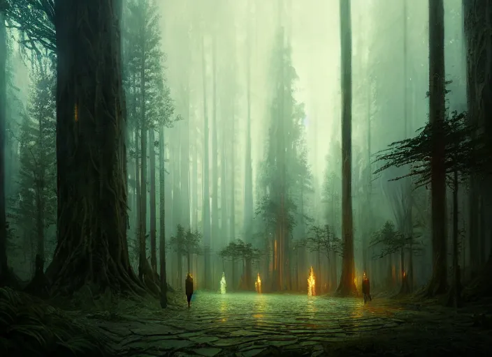 Prompt: the forest council, environment, illustration, symmetrical, smoky, unreal engine, colors, epic scene, fantasy art by greg rutkowski, octane redner, golden raito, high quality, intricate details, highly details, intricate, atmosphere, highly detailed, matte painting, cinematic, deviantart, realistic, concept art, 4 k