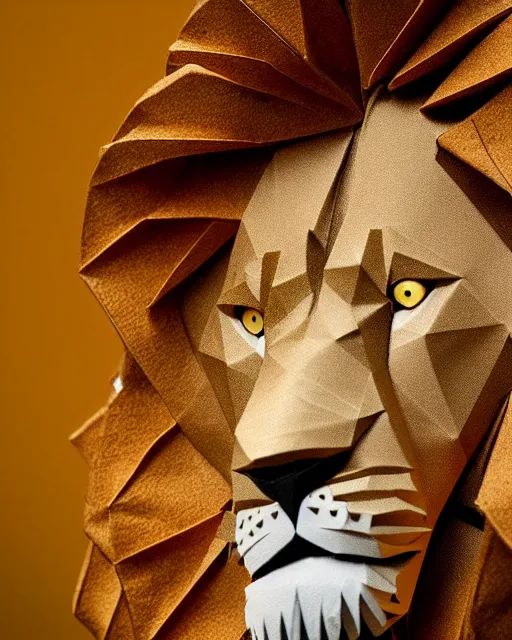Prompt: an origami lion by akira yoshizawa, realistic, very detailed, complex, intricate, studio lighting, bokeh, sigma 5 0 mm f 1. 4