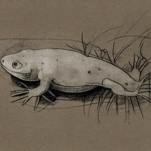 Prompt: leonardo da vinci sketch of an axolotl